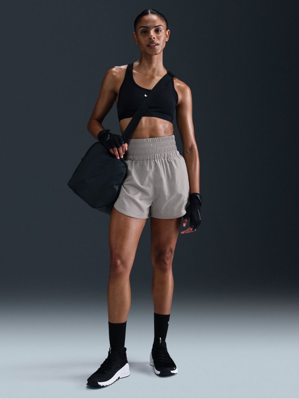 Nike Light Gray Women’s Athletic Shorts with Smocked Waist